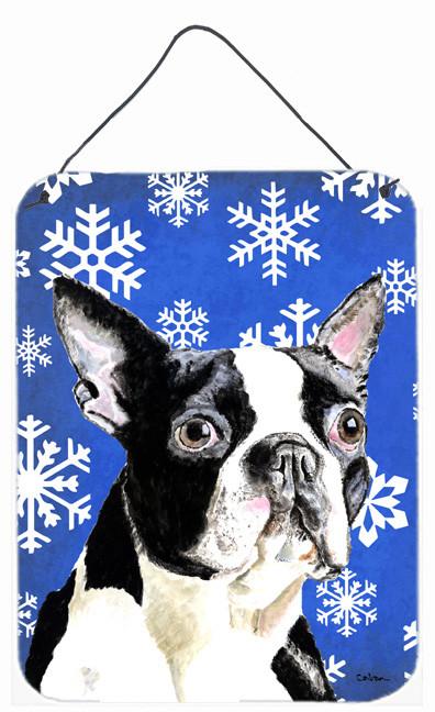 Boston Terrier Winter Snowflakes Holiday  Metal Wall or Door Hanging Prints by Caroline's Treasures