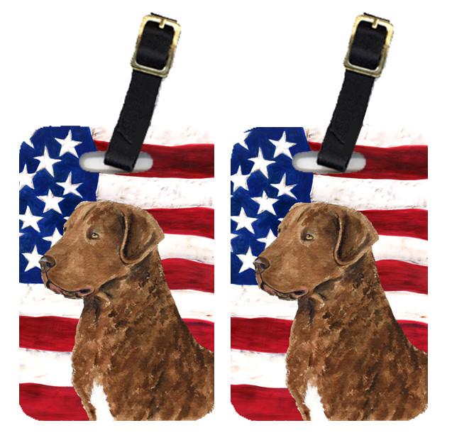 Pair of USA American Flag with Curly Coated Retriever Luggage Tags SS4016BT by Caroline&#39;s Treasures
