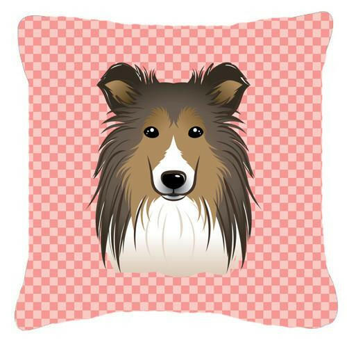 Checkerboard Pink Sheltie Canvas Fabric Decorative Pillow BB1242PW1414 - the-store.com
