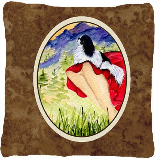 Lady with her Japanese Chin Decorative   Canvas Fabric Pillow by Caroline's Treasures