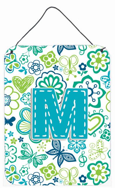 Letter M Flowers and Butterflies Teal Blue Wall or Door Hanging Prints CJ2006-MDS1216 by Caroline&#39;s Treasures