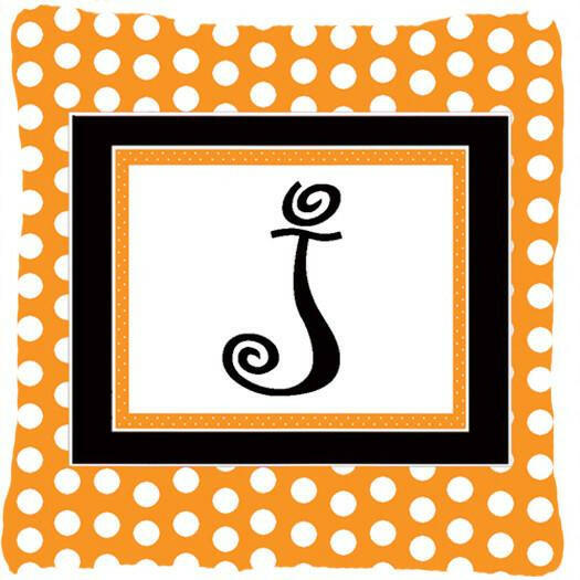 Monogram Initial J Orange Polkadots Decorative   Canvas Fabric Pillow CJ1033 - the-store.com