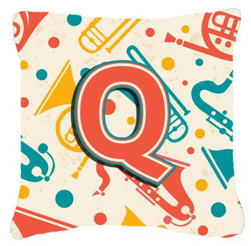 Letter Q Retro Teal Orange Musical Instruments Initial Canvas Fabric Decorative Pillow CJ2001-QPW1414 by Caroline&#39;s Treasures