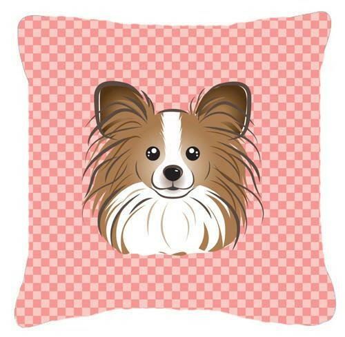 Checkerboard Pink Papillon Canvas Fabric Decorative Pillow BB1248PW1414 - the-store.com
