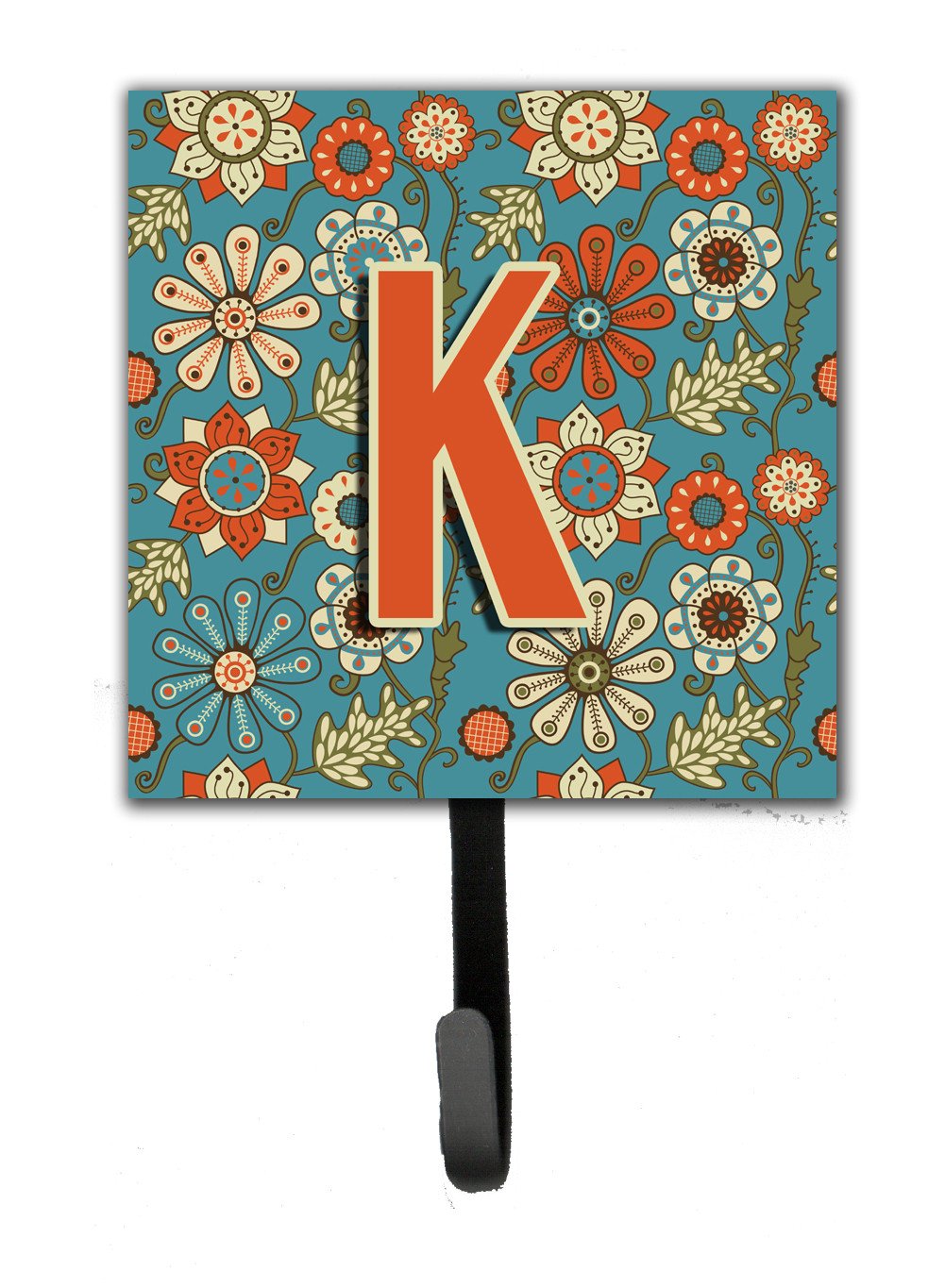 Letter K Flowers Retro Blue Leash or Key Holder CJ2012-KSH4 by Caroline&#39;s Treasures