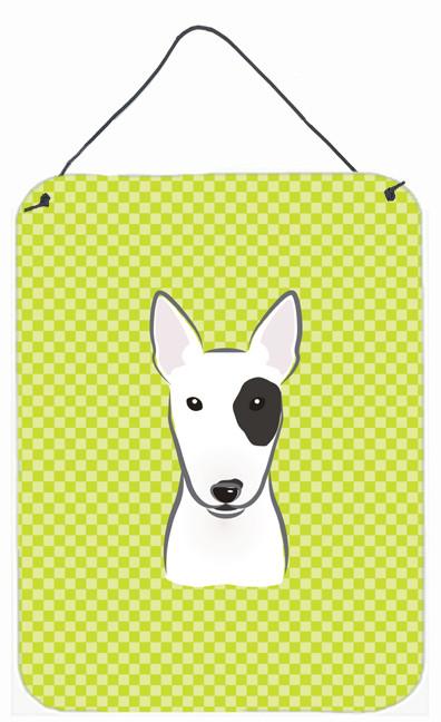 Checkerboard Lime Green Bull Terrier Wall or Door Hanging Prints BB1271DS1216 by Caroline&#39;s Treasures