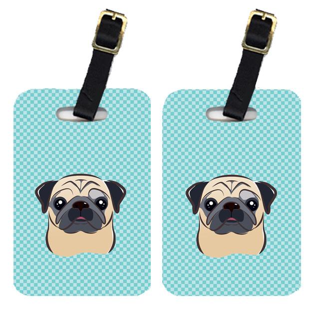 Pair of Checkerboard Blue Fawn Pug Luggage Tags BB1200BT by Caroline&#39;s Treasures