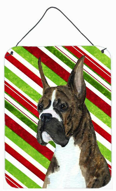 Boxer Candy Cane Holiday Christmas Aluminium Metal Wall or Door Hanging Prints by Caroline&#39;s Treasures
