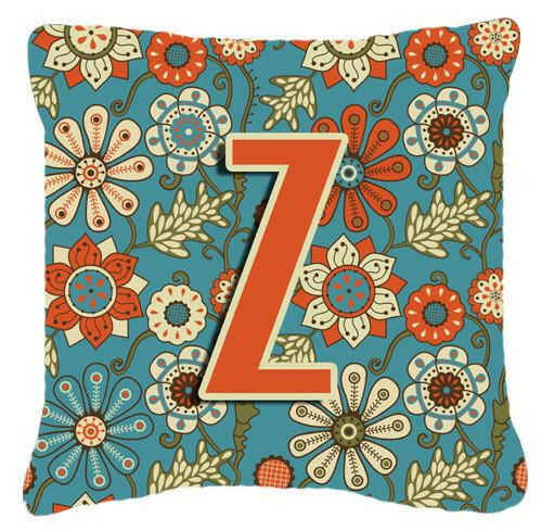 Letter Z Flowers Retro Blue Canvas Fabric Decorative Pillow CJ2012-ZPW1414 by Caroline&#39;s Treasures