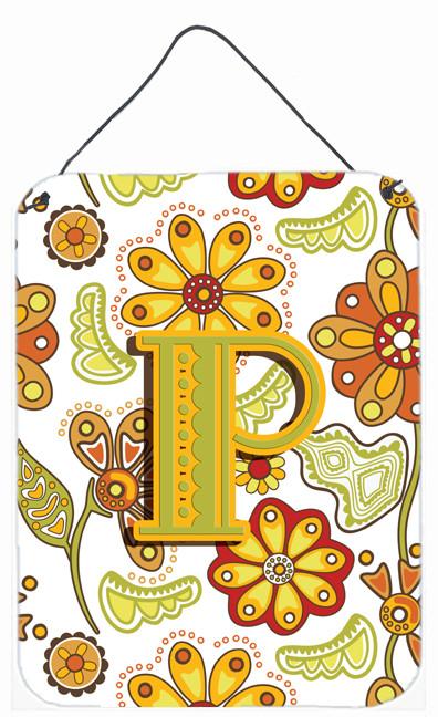 Letter P Floral Mustard and Green Wall or Door Hanging Prints CJ2003-PDS1216 by Caroline&#39;s Treasures