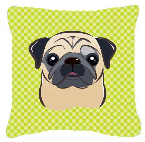 Checkerboard Lime Green Fawn Pug Canvas Fabric Decorative Pillow BB1324PW1414 - the-store.com