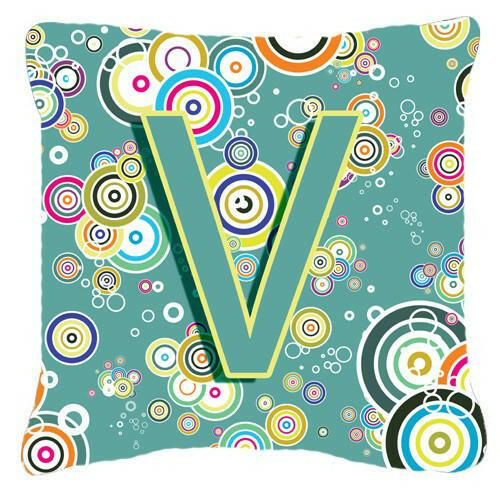 Letter V Circle Circle Teal Initial Alphabet Canvas Fabric Decorative Pillow CJ2015-VPW1414 by Caroline&#39;s Treasures