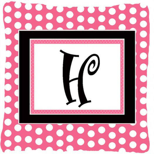 Letter H Initial Monogram Pink Black Polka Dots Decorative Canvas Fabric Pillow - the-store.com