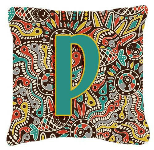 Letter P Retro Tribal Alphabet Initial Canvas Fabric Decorative Pillow CJ2013-PPW1414 by Caroline&#39;s Treasures