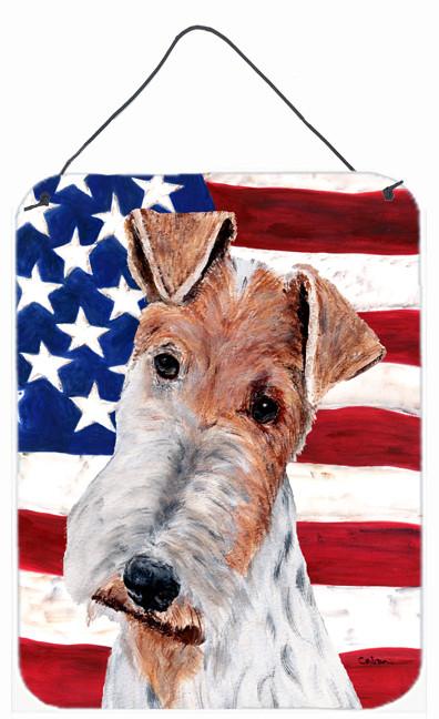 Wire Fox Terrier with American Flag USA Wall or Door Hanging Prints SC9628DS1216 by Caroline's Treasures