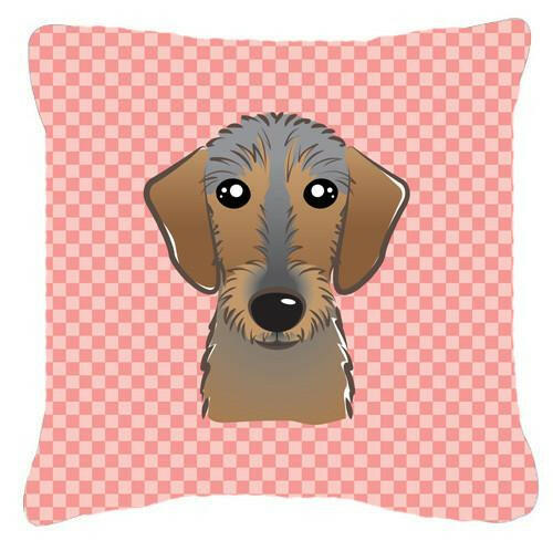 Checkerboard Pink Wirehaired Dachshund Canvas Fabric Decorative Pillow BB1233PW1414 - the-store.com
