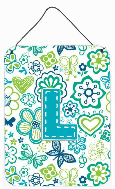 Caroline's Treasures Letter L Flowers and Butterflies Teal Blue Wall or Door Hanging Prints CJ2006-LDS1216