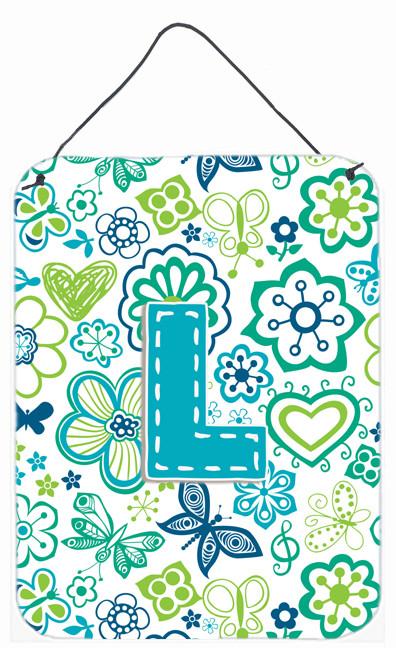 Letter L Flowers and Butterflies Teal Blue Wall or Door Hanging Prints CJ2006-LDS1216 by Caroline's Treasures
