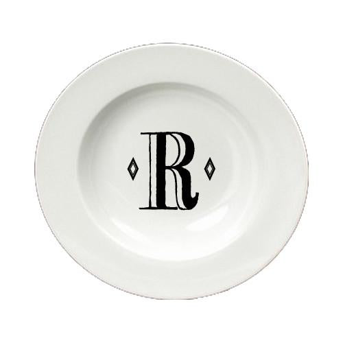 Letter R Initial Monogram Retro Round Ceramic White Soup Bowl CJ1058-R-SBW-825 by Caroline&#39;s Treasures