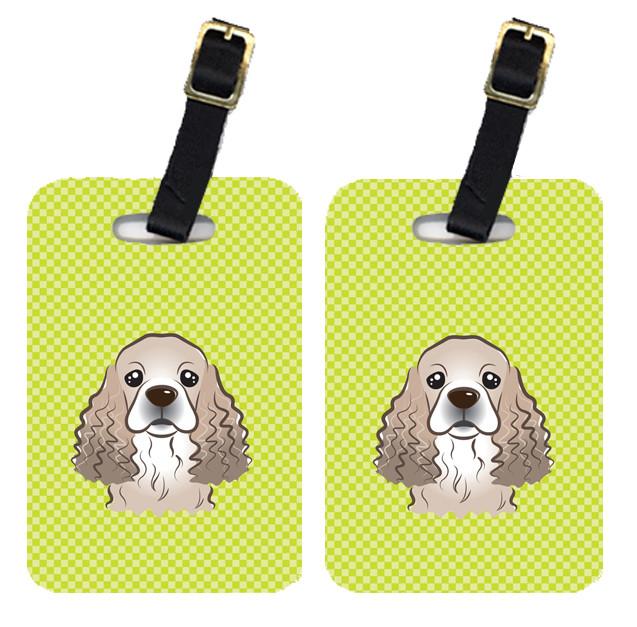 Pair of Checkerboard Lime Green Cocker Spaniel Luggage Tags BB1278BT by Caroline&#39;s Treasures