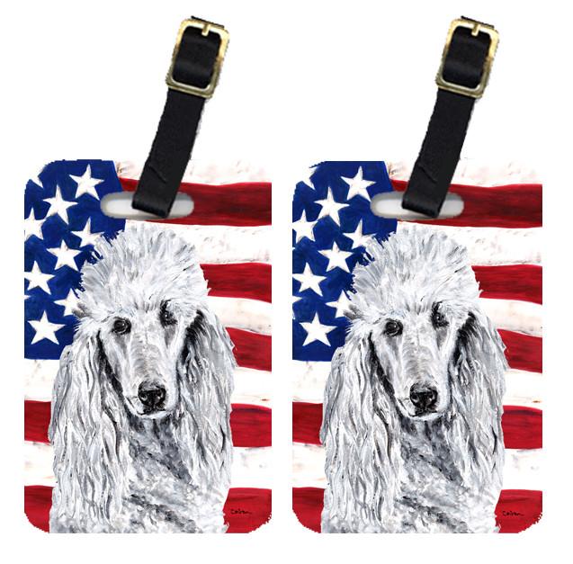 Pair of White Standard Poodle with American Flag USA Luggage Tags SC9631BT by Caroline&#39;s Treasures