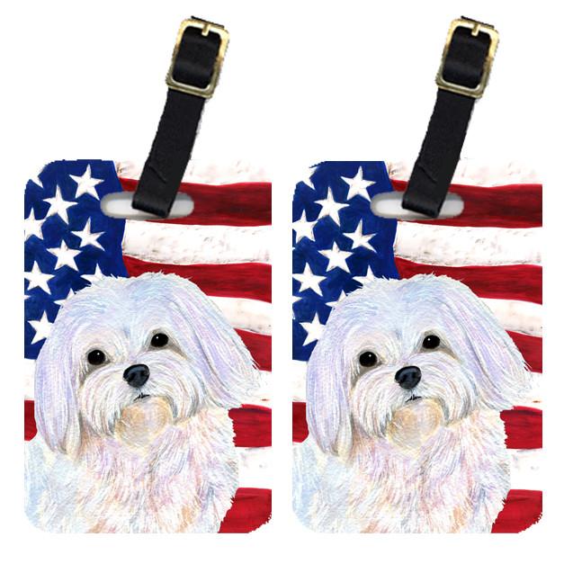 Pair of USA American Flag with Maltese Luggage Tags SS4044BT by Caroline&#39;s Treasures