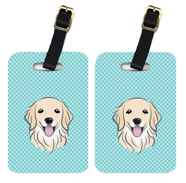 Pair of Checkerboard Blue Golden Retriever Luggage Tags BB1143BT by Caroline&#39;s Treasures