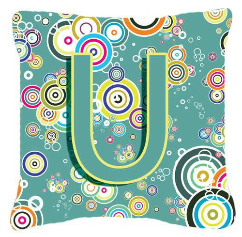 Letter U Circle Circle Teal Initial Alphabet Canvas Fabric Decorative Pillow CJ2015-UPW1414 by Caroline&#39;s Treasures