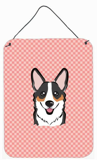 Caroline's Treasures Checkerboard Pink Corgi Wall or Door Hanging Prints BB1255DS1216