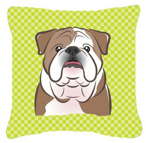 Checkerboard Lime Green English Bulldog  Canvas Fabric Decorative Pillow BB1281PW1414 - the-store.com