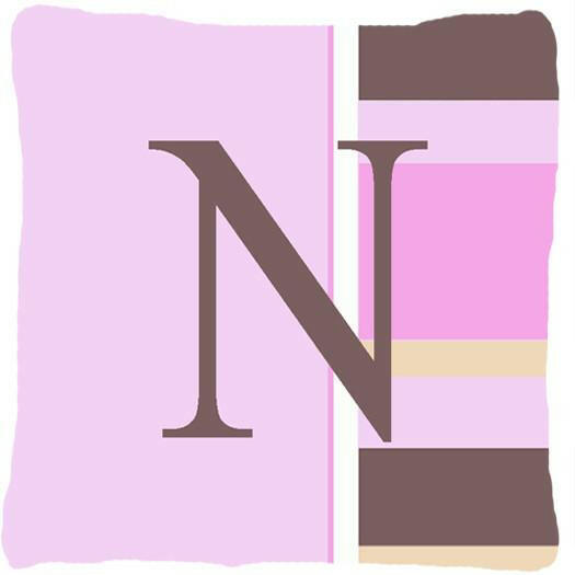 Letter N Initial Monogram - Pink Stripes Decorative   Canvas Fabric Pillow - the-store.com