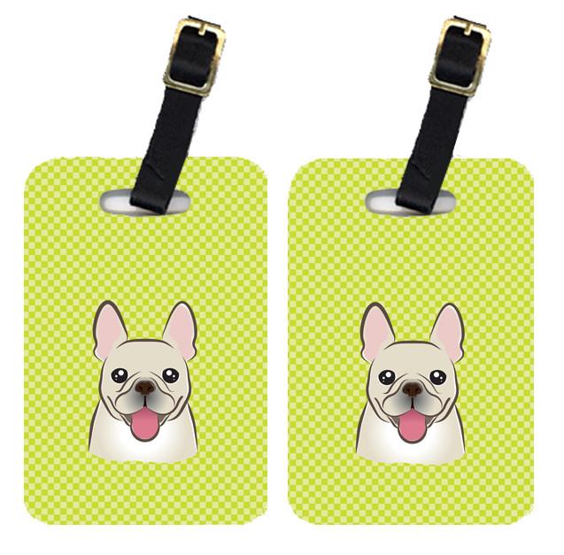 Pair of Checkerboard Lime Green French Bulldog Luggage Tags BB1300BT by Caroline&#39;s Treasures