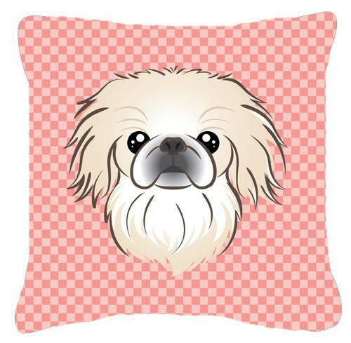 Checkerboard Pink Pekingese Canvas Fabric Decorative Pillow BB1221PW1414 - the-store.com