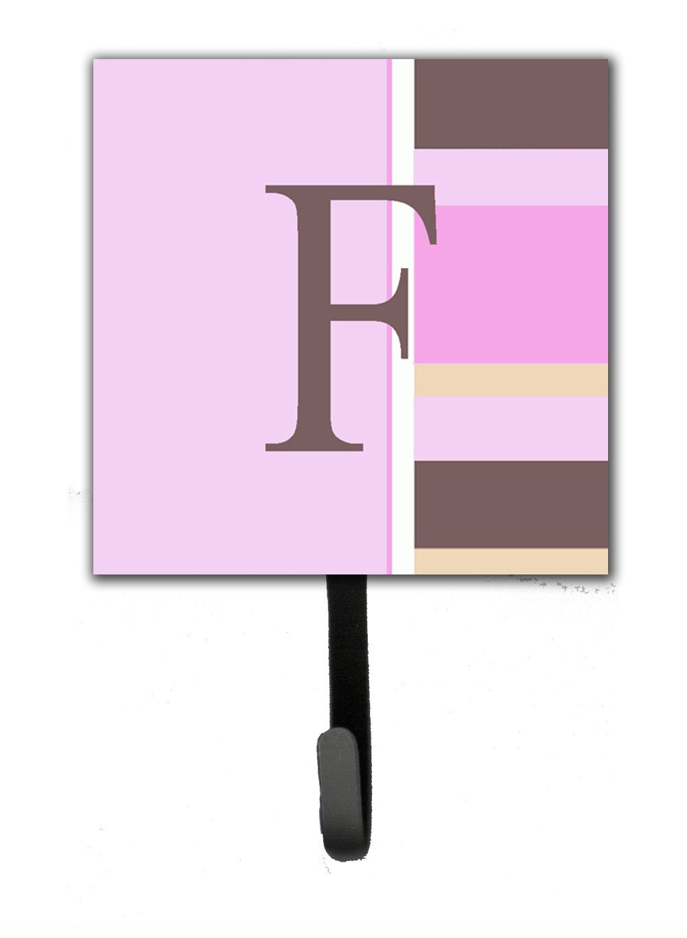 Letter F Initial Monogram - Pink Stripes Leash Holder or Key Hook by Caroline&#39;s Treasures
