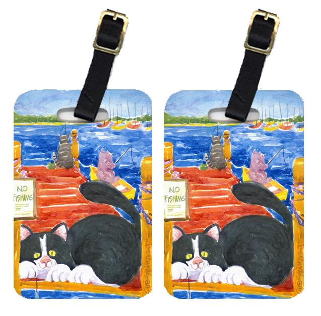 Pair of 2 Black and White Cat  No Fishing Luggage Tags by Caroline&#39;s Treasures