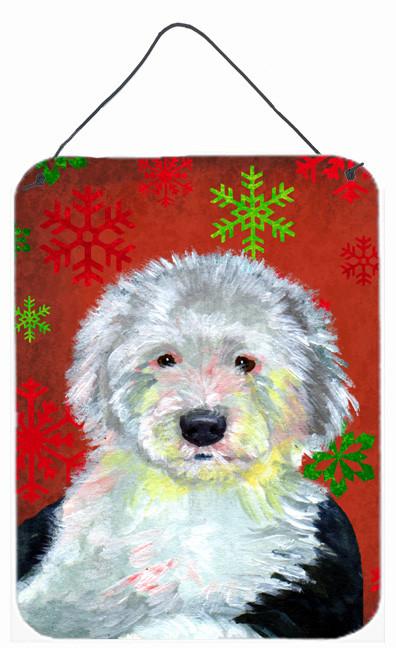 Old English Sheepdog Red Snowflakes Christmas Wall or Door Hanging Prints by Caroline&#39;s Treasures