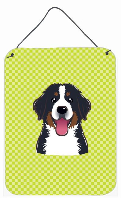 Checkerboard Lime Green Bernese Mountain Dog Wall or Door Hanging Prints by Caroline&#39;s Treasures