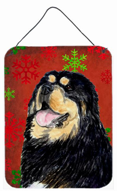 Tibetan Mastiff Red Snowflakes Holiday Christmas Wall or Door Hanging Prints by Caroline&#39;s Treasures