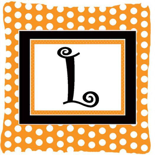 Monogram Initial L Orange Polkadots Decorative   Canvas Fabric Pillow CJ1033 - the-store.com