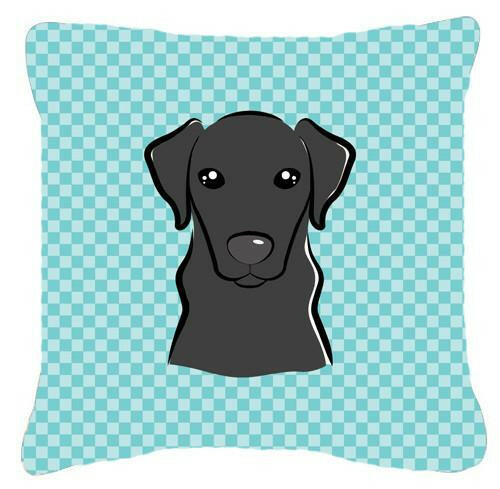 Checkerboard Blue Black Labrador Canvas Fabric Decorative Pillow BB1173PW1414 - the-store.com