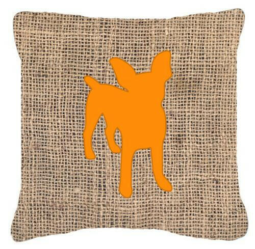 Chihuahua Burlap and Orange   Canvas Fabric Decorative Pillow BB1108 - the-store.com