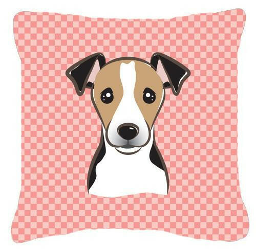 Checkerboard Pink Jack Russell Terrier Canvas Fabric Decorative Pillow BB1261PW1414 - the-store.com