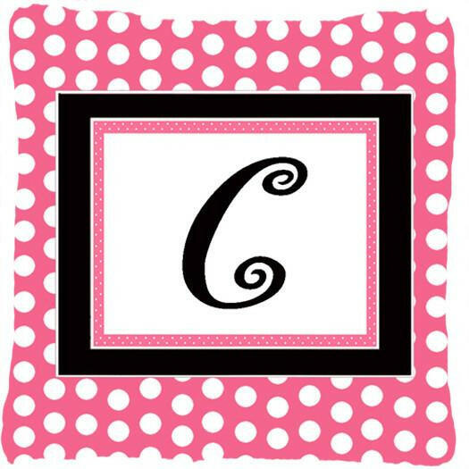 Monogram Initial C Pink Black Polka Dots Decorative Canvas Fabric Pillow CJ1001 - the-store.com