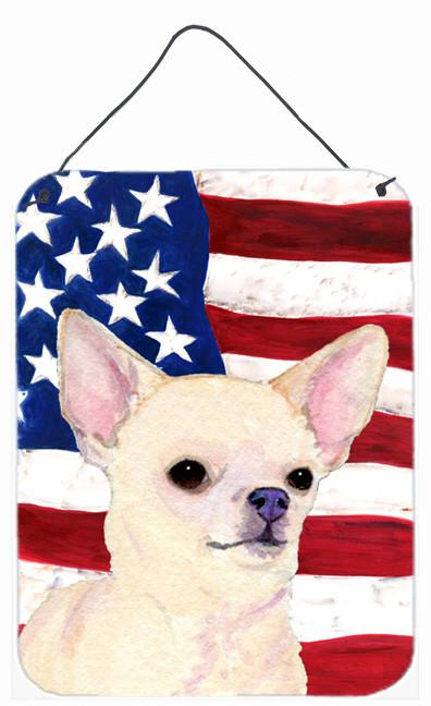 USA American Flag with Chihuahua Aluminium Metal Wall or Door Hanging Prints by Caroline's Treasures