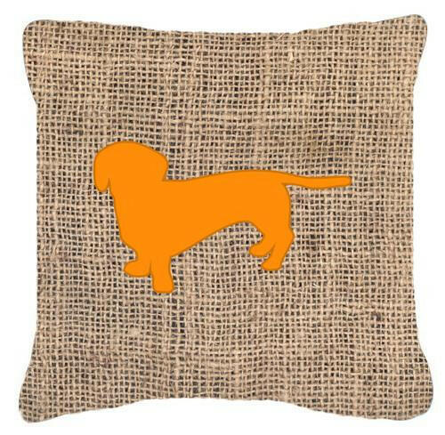 Dachshund Burlap and Orange   Canvas Fabric Decorative Pillow BB1088 - the-store.com