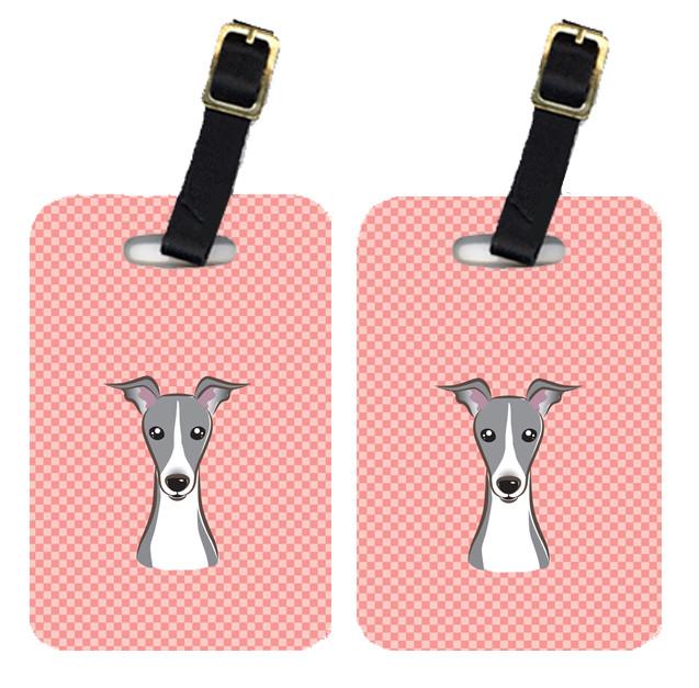 Pair of Checkerboard Pink Italian Greyhound Luggage Tags BB1236BT by Caroline&#39;s Treasures