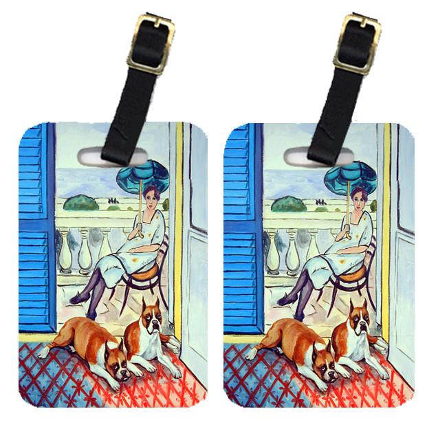 Lady with her Boxer Luggage Tags Pair of 2 by Caroline&#39;s Treasures