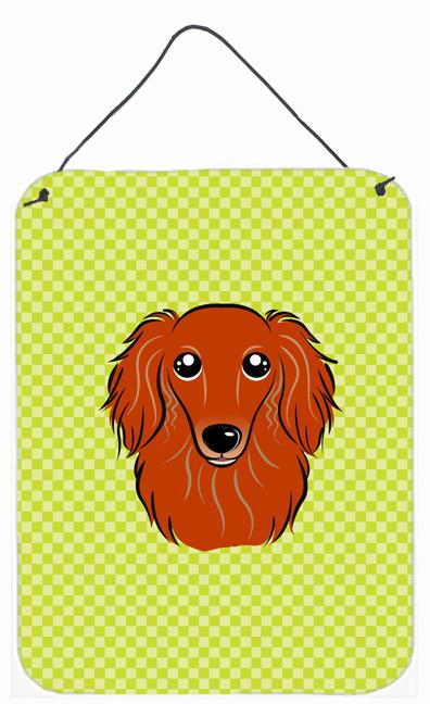 Checkerboard Lime Green Longhair Red Dachshund Wall or Door Hanging Prints by Caroline&#39;s Treasures