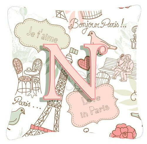 Letter N Love in Paris Pink Canvas Fabric Decorative Pillow CJ2002-NPW1414 by Caroline&#39;s Treasures