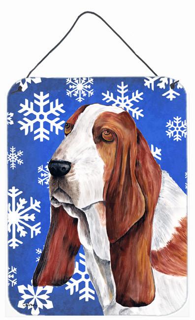Basset Hound Winter Snowflakes Holiday Metal Wall or Door Hanging Prints by Caroline&#39;s Treasures